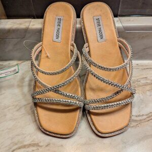 Steve Madden Tan Sandals with Silver Rhinestone Straps